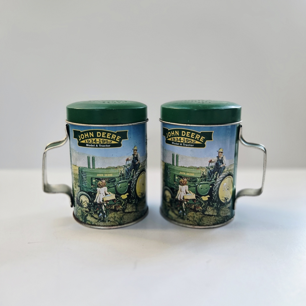 Vintage John Deere Tractor Tin Salt And Pepper Shakers 1934-1952